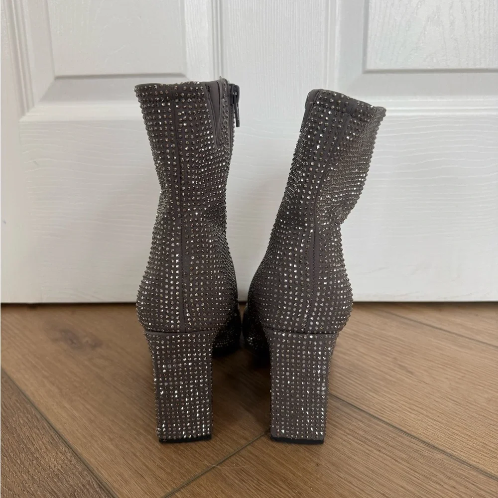 A New Day Gray Rhinestone Block Heel Ankle Boots - Women